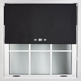 FURNISHED Blackout Roller Blinds with Triple Square Eyelets and Metal Fittings- Black Trimmable (W)100cm (L)165cm