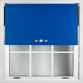 FURNISHED Blackout Roller Blinds with Triple Square Eyelets and Metal Fittings- Blue Trimmable (W)100cm (L)210cm