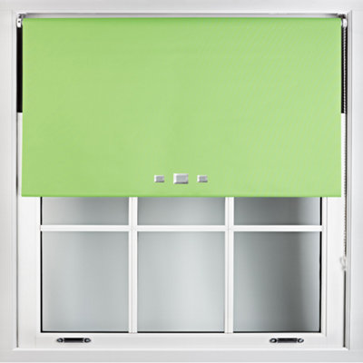 FURNISHED Blackout Roller Blinds with Triple Square Eyelets and Metal Fittings- Lime Green Trimmable (W)115cm (L)210cm