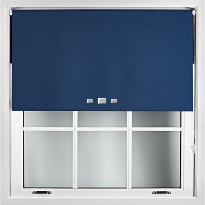 FURNISHED Blackout Roller Blinds with Triple Square Eyelets and Metal Fittings- Navy Blue Trimmable (W)115cm (L)165cm