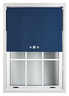 FURNISHED Blackout Roller Blinds with Triple Square Eyelets and Metal Fittings- Navy Blue Trimmable (W)135cm (L)210cm