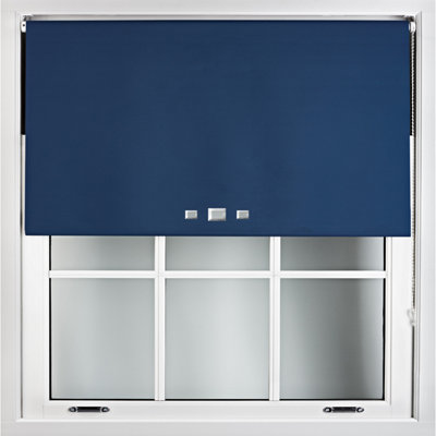 FURNISHED Blackout Roller Blinds with Triple Square Eyelets and Metal Fittings- Navy Blue Trimmable (W)175cm (L)165cm