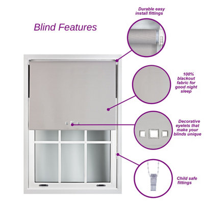 FURNISHED Blackout Roller Blinds with Triple Square Eyelets and Metal Fittings- White Trimmable (W)220cm (L)165cm
