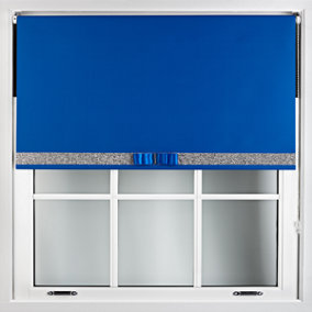 Furnished Blue Blackout Roller Blind with Decorative Silver Glitter & Blue Bow - Trimmable (W)100cm x (L)165cm