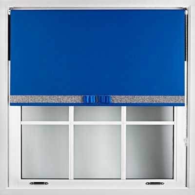 Furnished Blue Blackout Roller Blind with Decorative Silver Glitter & Blue Bow - Trimmable (W)225cm x (L)210cm