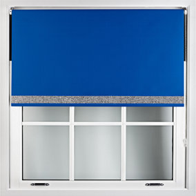 Furnished Blue Blackout Roller Blind With Silver Glitter Edge - Trimmable (W)100cm x (L)165cm
