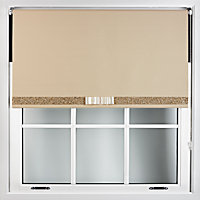 Furnished Cappuccino Blackout Roller Blind with Decorative Gold Glitter & Cream Bow - Trimmable (W)115cm x (L)210cm