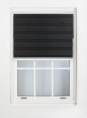 FURNISHED Day and Night Roller Blinds - Black Striped Roller Shades for Windows and Doors (W)110cm (L)165cm