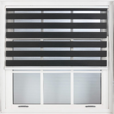 FURNISHED Day and Night Roller Blinds - Black Striped Roller Shades for Windows and Doors (W)120cm (L)165cm