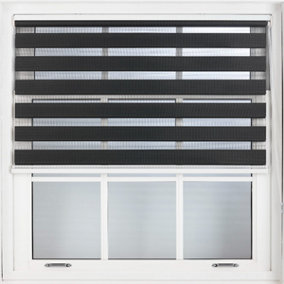 FURNISHED Day and Night Roller Blinds - Black Striped Roller Shades for Windows and Doors (W)145cm (L)165cm