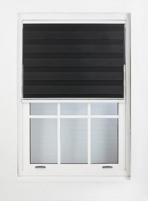 FURNISHED Day and Night Roller Blinds - Black Striped Roller Shades for Windows and Doors (W)205cm (L)165cm