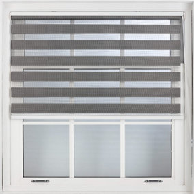 FURNISHED Day and Night Roller Blinds - Dark Grey Striped Roller Shades for Windows and Doors (W)100cm (L)210cm