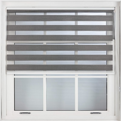 FURNISHED Day and Night Roller Blinds - Dark Grey Striped Roller Shades for Windows and Doors (W)120cm (L)165cm