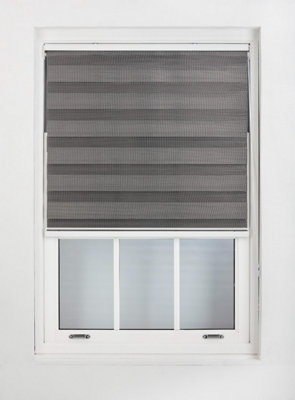FURNISHED Day and Night Roller Blinds - Dark Grey Striped Roller Shades for Windows and Doors (W)175cm (L)210cm