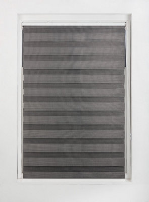 FURNISHED Day and Night Roller Blinds - Dark Grey Striped Roller Shades for Windows and Doors (W)50cm (L)165cm - 5