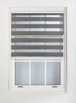 FURNISHED Day and Night Roller Blinds - Dark Grey Striped Roller Shades for Windows and Doors (W)65cm (L)165cm