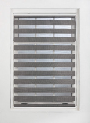 FURNISHED Day and Night Roller Blinds - Dark Grey Striped Roller Shades for Windows and Doors (W)70cm (L)210cm