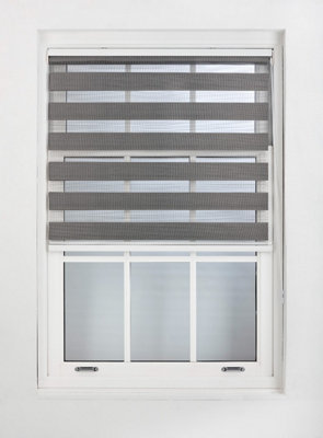 FURNISHED Day and Night Roller Blinds - Dark Grey Striped Roller Shades for Windows and Doors (W)75cm (L)210cm