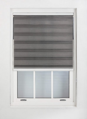 FURNISHED Day and Night Roller Blinds - Dark Grey Striped Roller Shades for Windows and Doors (W)75cm (L)210cm