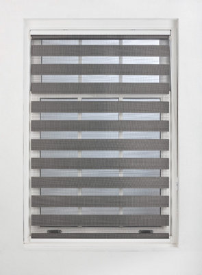 FURNISHED Day and Night Roller Blinds - Dark Grey Striped Roller Shades for Windows and Doors (W)75cm (L)210cm