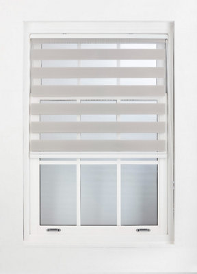 FURNISHED Day and Night Roller Blinds - Grey Striped Roller Shades for Windows and Doors (W)110cm (L)165cm