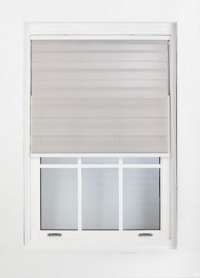 FURNISHED Day and Night Roller Blinds - Grey Striped Roller Shades for Windows and Doors (W)135cm (L)165cm - 3