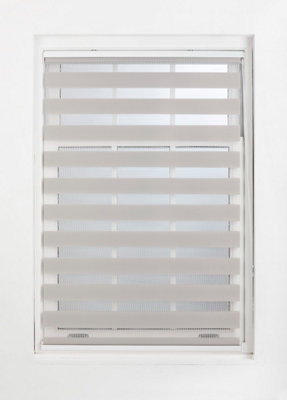 FURNISHED Day and Night Roller Blinds - Grey Striped Roller Shades for Windows and Doors (W)165cm (L)165cm