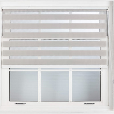 FURNISHED Day and Night Roller Blinds - Grey Striped Roller Shades for Windows and Doors (W)175cm (L)165cm