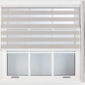 FURNISHED Day and Night Roller Blinds - Grey Striped Roller Shades for Windows and Doors (W)175cm (L)165cm