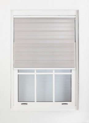 FURNISHED Day and Night Roller Blinds - Grey Striped Roller Shades for Windows and Doors (W)215cm (L)165cm