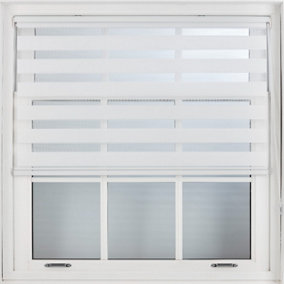 FURNISHED Day and Night Roller Blinds - White Striped Roller Shades for Windows and Doors (W)110cm (L)165cm