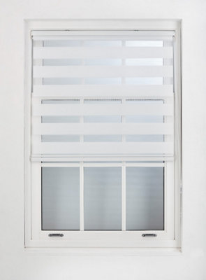 FURNISHED Day and Night Roller Blinds - White Striped Roller Shades for Windows and Doors (W)120cm (L)165cm