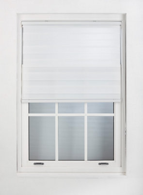 FURNISHED Day and Night Roller Blinds - White Striped Roller Shades for Windows and Doors (W)120cm (L)165cm - 3