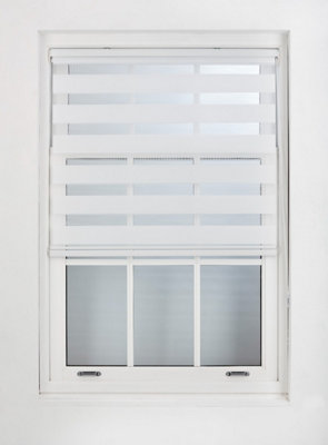 FURNISHED Day and Night Roller Blinds - White Striped Roller Shades for Windows and Doors (W)155cm (L)165cm