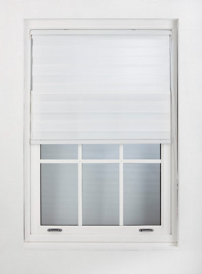 FURNISHED Day and Night Roller Blinds - White Striped Roller Shades for Windows and Doors (W)70cm (L)210cm