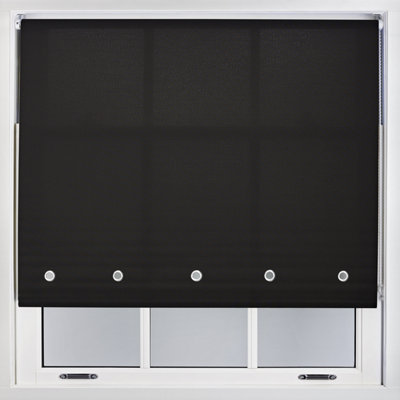 Furnished Daylight Roller Blind with Round Eyelets - Black Trimmable, 110cm x 165cm