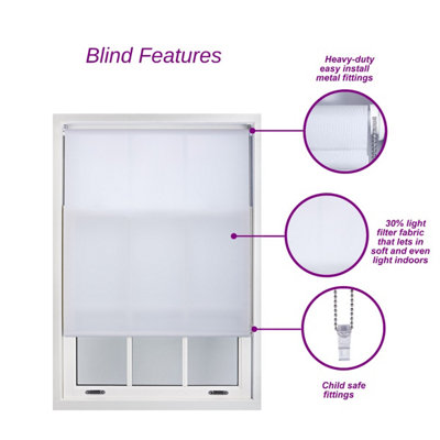 FURNISHED Daylight Roller Blinds with Metal Fittings - White Trimmable Blind for Windows and Doors (W)130cm (L)165cm