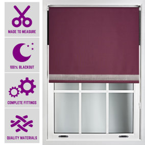 Furnished Diamante Edge Blackout Roller Blinds Made to Measure - Aubergine Blue (W)120cm x (L)165cm