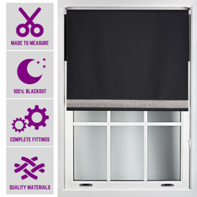 Furnished Diamante Edge Blackout Roller Blinds Made to Measure - Black (W)60cm x (L)165cm