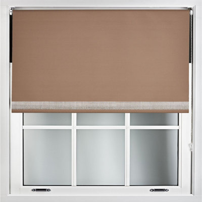 Furnished Diamante Edge Blackout Roller Blinds Made to Measure - Brown (W)60cm x (L)165cm