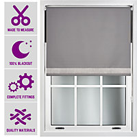 Furnished Diamante Edge Blackout Roller Blinds Made to Measure - Dark Grey (W)120cm x (L)165cm
