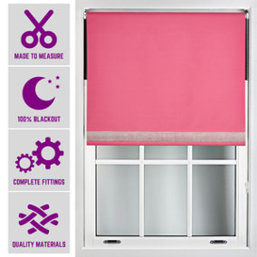 Furnished Diamante Edge Blackout Roller Blinds Made to Measure - Fuchsia Pink (W)240cm x (L)210cm