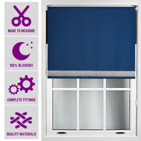 Furnished Diamante Edge Blackout Roller Blinds Made to Measure - Navy Blue (W)150cm x (L)210cm