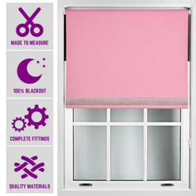 Furnished Diamante Edge Blackout Roller Blinds Made to Measure - Pink (W)120cm x (L)165cm