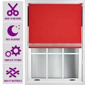 Furnished Diamante Edge Blackout Roller Blinds Made to Measure - Red (W)120cm x (L)165cm