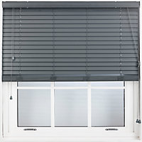 FURNISHED Faux Wood Venetian Blinds - Dark Grey 50mm Slats Trimmable Blinds for Windows and Doors  (W)100cm (L)210cm