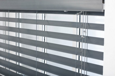 FURNISHED Faux Wood Venetian Blinds - Dark Grey 50mm Slats Trimmable Blinds for Windows and Doors  (W)145cm (L)210cm