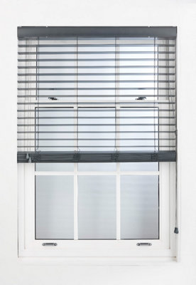 FURNISHED Faux Wood Venetian Blinds - Dark Grey 50mm Slats Trimmable Blinds for Windows and Doors  (W)195cm (L)210cm