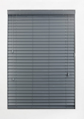 FURNISHED Faux Wood Venetian Blinds - Dark Grey 50mm Slats Trimmable Blinds for Windows and Doors  (W)195cm (L)210cm