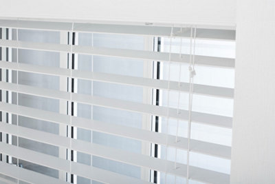 FURNISHED Faux Wood Venetian Blinds - White 50mm Slats Trimmable Blinds for Windows and Doors  (W)120cm (L)150cm